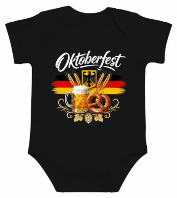Produktbild von Deutschland Flagge Bier Brezel Trachtenshirt Lederhose Baby Body, Schwarz, 6/12