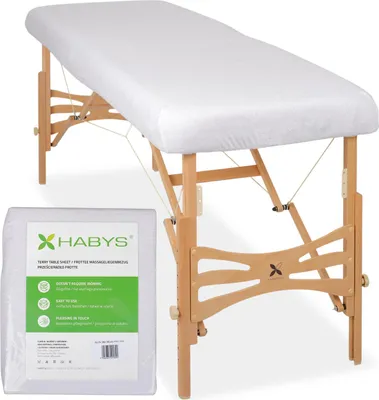 Obrázek produktu pro Jednodílné froté napínací prostěradlo Habys pro skládací masážní lehátka Masážní stoly | 70–75/180–185 cm | Napínací prostěradlo s gumou | Fyziokosmetika | Bílé