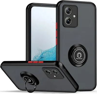 Produktbild von Hülle für Motorola Moto G54 Ring Halter Ständer Matte Transluzent TPU Bumper Stoßfest Schutzhülle Schwarz Rot