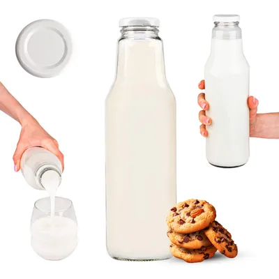 Zdjęcie produktu dla SuperButelki – Butelka szklana 750 ml z zakrętką do mleka, soków, lemoniady, wody i napojów – solidna, wielorazowa, idealna do kuchni i spiżarni butla