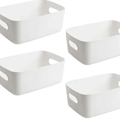 Productafbeelding van Set van 4 opbergboxen, wit (20x14x7 cm) – Kunststof opbergboxen – Geschikt voor keuken, badkamer, kast en kinderkamer – Speelgoedkist