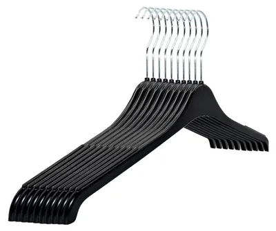 Produktbild von 20 Stück Kleiderbügel für Blusen 47 cm aus hochwertigem Kunststoff | Hemdenbügel | 360° drehbarer Haken | Anti-Rutsch | Schwarz