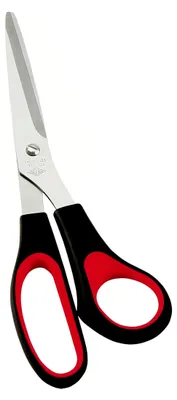 Produktbild von Universalschere 21 cm für Linkshänder – Edelstahlklingen, ergonomischer Softgriff (schwarz/rot), Allzweck-Büroschere