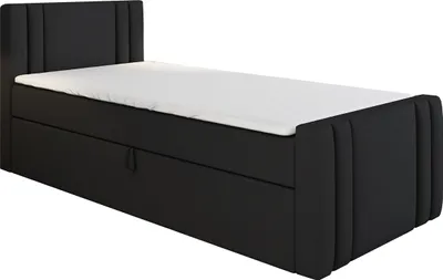 Produktbild von Boxspringbett, Jugendbett KLAUS 90x200 (Rechts) mit Bettkästen, Bonell-Matratze und Topper. Farbe: Schwarz.