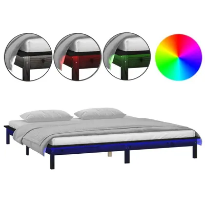 Produktbild von vidaXL Massivholzbett mit LEDs Schwarz 140x190 cm