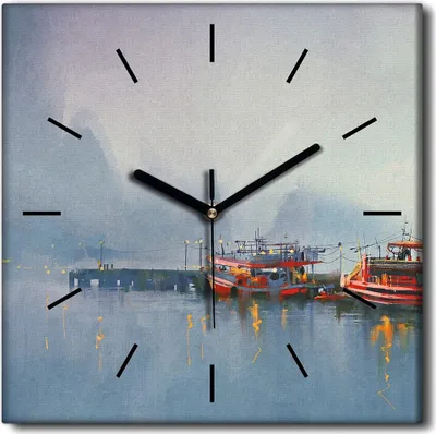 Produktbild von Coloray Uhr auf Leinwand 30x30 cm Wand Uhr Dekoration Wohnzimmer Segeltuch schwarze Hände -Ein Aquarellbootboot