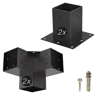 Produktbild von SOTECH Pfostenverbinder-Set 90 x 90 mm schwarz – 2x Eckverbinder + 2x Bodenhülse