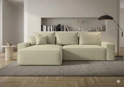 Produktbild von CORNERO Ecksofa mit Schlaffunktion CALIFORNIA in L-Form mit Bettkasten Sofa mit Schlaffunktion Couch mit Stauraum Dunkelbeige Ottomane links