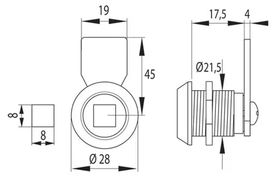 Produktbild von Spanner Kassettenverschluss 8x8 mm Chrom Schließzylinder quadratisch