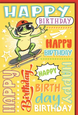 Produktbild von Kindergeburtstag Teenager Glückwunschkarte mit Umschlag Frosch auf Skateboard Happy Birthday