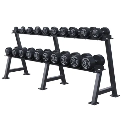 Produktbild von GORILLA SPORTS® Kurzhanteln - 325 kg  inkl. Ablage, Gummi, Gusseisen Kern, rutschfeste, gerändelte Griffe, Schwarz - Rundhanteln, Gewichte, Hantelset, Kurzhantelset, Dumbbells