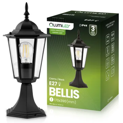 Produktbild von LUMILED Wegeleuchte Vintage Außenleuchte 230V 38 cm Laterne Sockellampe Aluminium Schwarz Glas IP44 E27 Fassung Outdoor Garten
