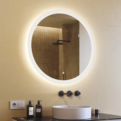 Zdjęcie produktu dla Okrągłe lustro łazienkowe z oświetleniem LED o średnicy 80cm, okrągłe lustro ścienne z włącznikiem dotykowym, regulowana barwa światła 3000K-6500K, podświetlane lustro ścienne lustro świetlne lustro łazienkowe