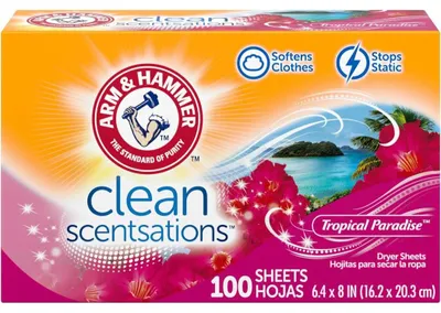 Produktbild von Arm&Hammer, Clean Scentsations, Tropical Paradise, duftende Trocknertücher für die Wäsche, Weichspüler und reduziert die Verschmutzung, 100 Stück