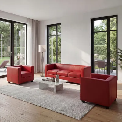 Produktbild von 3-1-1 Couchgarnitur Lille  Leder, rot