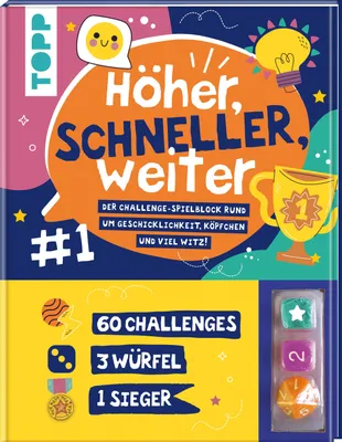 Produktbild von Höher, schneller, weiter! Der Challenge-Spieleblock mit 3 Würfeln