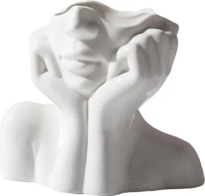 Produktbild von Keramik-Gesichtsvase, weiße Statue, Blumenvase, Gesichtstöpfe, Büste, Kopf, menschliches Gesicht, Vase, Skulptur für Geburtstag, Zuhause, Schreibtisch-Dekoration