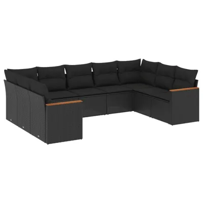 Produktbild von vidaXL 9-tlg. Garten-Sofagarnitur mit Kissen Schwarz Poly Rattan
