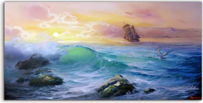 Produktbild von Coloray Acrylbild 120x60  Wandbild Acrylbilder Ozean Wellen Meer Felsen Segel Boot