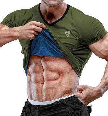 Produktbild von RDX Men's Sauna Shirt Heat Trapping Sweat Suit Waist Trainer - REACH  100 Certified Body Shaper T-Shirt - Trimmer Hot Corset Slimming Shapewear Vest - Gym Workout Übung Fitness Tank Top