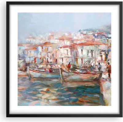 Produktbild von Gerahmtes Poster - Schwarzer Rahmen - Insel Boote Hafen - 50x50 cm - Wand Bild - Wanddeko - Wandbilder - Kunstposter - Wandposter - Bilderrahmen - Bilder - Kunstdruck - P2BAC50x50-4852