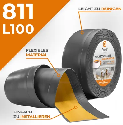 Produktbild von QUEST Weichsockelleiste Selbstklebend 100x25mm, 5m, PVC Sockelleiste, Breite Knickleiste für Wände, Boden, Flexibel, Dekorativ, UV-beständig, dunkelgrau