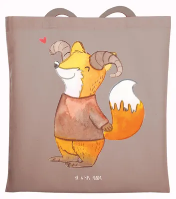 Produktbild von Mr. & Mrs. Panda Tote Bag Widder Astologie - Braun Pastell - Geschenk, Shopping Tasche, Jutebeutel, Stoffbeutel, Geburtstagsgeschenk, Sternzeichen, Tierkreiszeichen