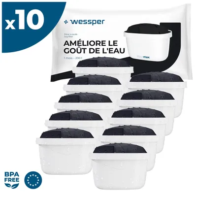 Immagine prodotto di Filtri per l'acqua Wessper AquaMax SPORT, confezione da 10 pezzi – Filtri compatibili con Brita, Dafi, Philips, Aquaflow