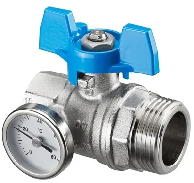 Produktbild von Oventrop Kugelhahn mit Thermometer, blauer Flügelgriff 1" IG x 1" AG