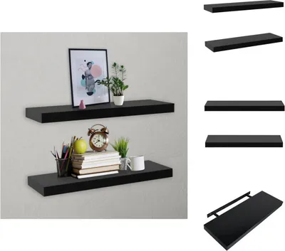 Produktbild von vidaXL Schweberegale 2 Stk. Schwarz 60 x 20 x 3,8 cm -  Wandregale