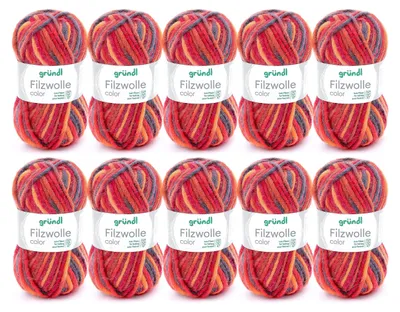 Viltwol 10x50g, 100% Schurwolle, rot-orange-schwarz, Nadelstärke 8-9