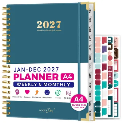 Produktbild von Wochenplaner 2027 mit Monatstabs und Aufklebern