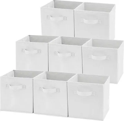 Obrázek produktu pro Skládací látkové tašky s uchy – sada 8 kusů – domácí organizér na oblečení a hračky – 267 x 267 x 278 cm – bílá.