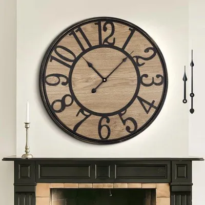 Productafbeelding van Grote, stille houten wandklok voor woonkamer, slaapkamer, keuken, landelijke stijl, kantoor