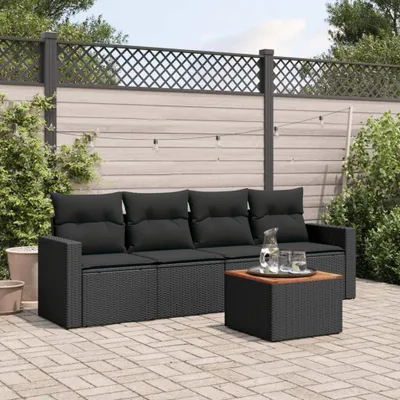 Produktbild von Design 5-tlg. Garten-Sofagarnitur mit Kissen Schwarz Poly Rattan, Gartenmöbel-Sets 2024 Neu