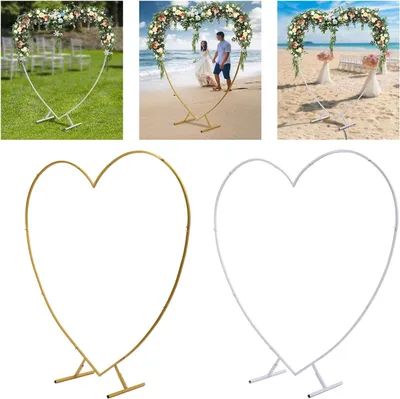 Immagine prodotto di Arco nuziale a forma di cuore - Supporto per sfondo fotografico - Metallo - 2 x 2,1 m - Per matrimoni, feste e foto - Oro