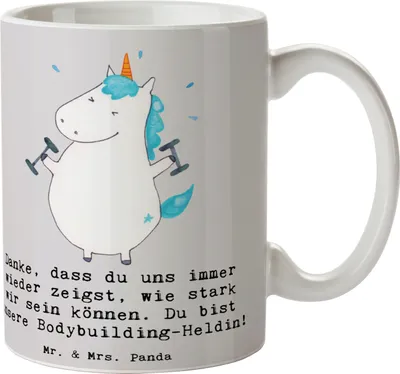 Produktbild von Mr. & Mrs. Panda Tasse Bodybuilding Trainerin - Grau Pastell - Geschenk, Sportart, Kaffeebecher, Heldin, Ernährung, Danksagung, Dankeschön, Gesundheitsbewusstsein, Pott