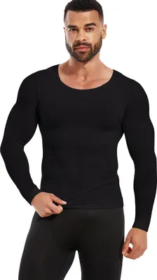 Produktbild von Herren Langarm Kompressionsshirts Shapewear Oberteile Body Shaper Unterhemd Schwarz S