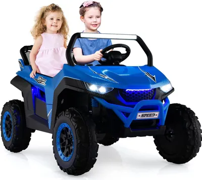 Produktbild von COSTWAY 2 Sitzer Kinderauto mit 2,4G Fernbedienung, 12V Kinder UTV mit Musik und Scheinwerfer, 2-4 km/h, für Kinder ab 3 Jahren (Blau)