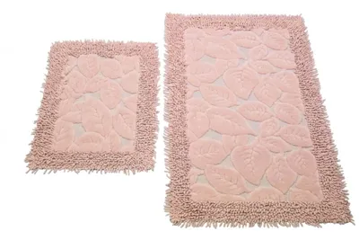 Produktbild von Badematten Set 2-teilig Blätter Design rutschfest waschbar - rosa Größe - 50x60cm + 60x100 cm