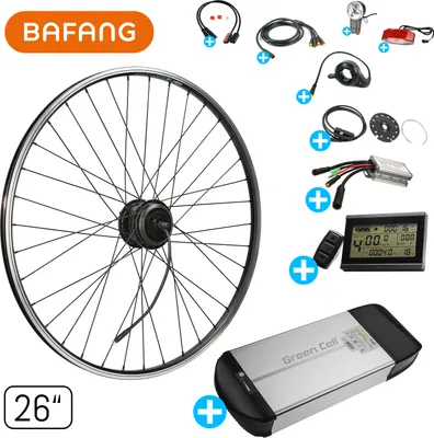 Produktbild von windmeile | Bafang E-Bike Hinterrad Umbausatz, Nabenmotor G370 mit Gepäckträger Akku und komplettem Zubehör 26 Zoll Umbau Kit
