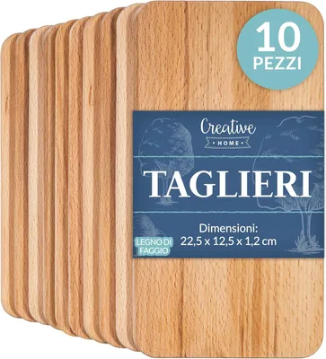 Immagine prodotto di Creative Home Set di Taglieri 10x Tagliere da Cucina in Legno di Faggio Oliato | 22,5 x 12.5 x 1.2cm | Taglieri in Legno per Aperitivo, Pane, Formaggi