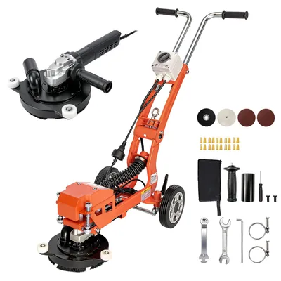 Obrázek produktu pro VEVOR Elektrický bruska na beton, 1400W, ruční podlahový leštící stroj, 3700 ot./min, bruska na beton, granit, mramor a dřevěné podlahy, 18 cm brusná deska, výsuvná rukojeť, připojení pro odsávání