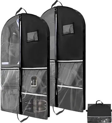 Produktbild von Schwarze Reisebeutel 2er, faltsichere Reisekoffer mit 5 Koffertaschen, Reisegepäck mit Handgriff und Silberbeschlägen für Geschäfts- und Abendreise (100 x 60 cm)