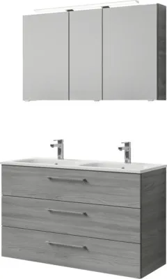 Produktbild von Pelipal Badmöbel-Set Sunline 121 BxHxT 121 x 200 x 46 cm Frontfarbe sangallo grau mit Mineralguss-Doppelwaschtisch, Wasc