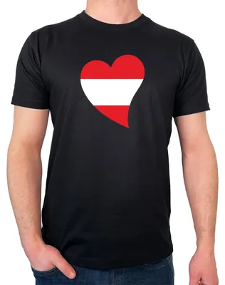 Produktbild von Huuraa Herren T-Shirt Österreich Flagge Herz XL Black Bio Baumwolle Fairtrade Herrenshirt Geschenkidee