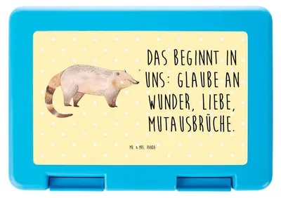 Produktbild von Mr. & Mrs. Panda Snackbox Nasenbaer - Gelb Pastell - Geschenk, Bär, Butterbrotdose, Bentobox, Schulbrotdose, Rüsselbär, Lunchbox, Nasenbär, Vesperbox, Lustige Sprüche