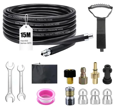 Rohrreinigungsschlauch Set 15m, 400 bar, 140°C, für Kärcher K2-K7 & Bosch