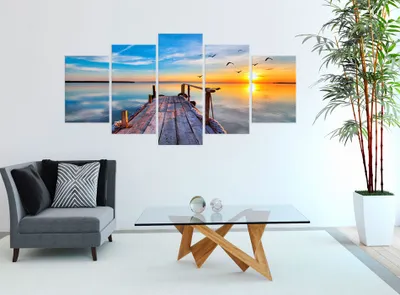 Produktbild von Akustikbild Landschaft Natur 200x100 cm Bilder Akustikschaum Hochleistungsschallabsorber Schallschutz Leinwand 5 tlg Wandbild Raumakustik Schalldämmung Brücke See c-B-0124-b-n