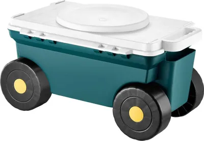 Zdjęcie produktu dla Mobilne siedzisko ogrodowe ze schowkiem - 52x31x28cm Wózek z siedziskiem ogrodowym - Praktyczne mobilne siedzisko ogrodowe